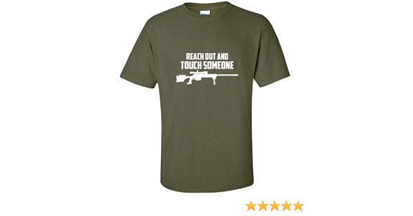 Amazon Com Reach Out And Touch Sniper Rifle Funny Mens T Shirt Military Green Clothing Shoes Jewelry
