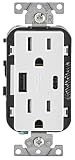 Leviton T5633-W 15-Amp Type A & Type-C USB Charger/Tamper Resistant Outlet, Compatible with Apple Devices, Samsung Devices, Google Devices and More - Not for Laptops, White