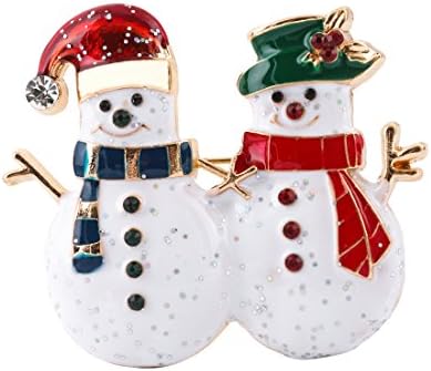 VOGUEKNOCK Xmas Brooch Crystal Breastpin Enamel Christmas Snowman Brooch