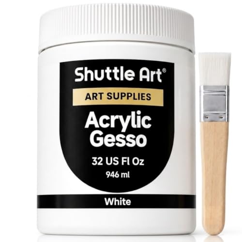 Shuttle Art White Gesso Primer for Acrylic Painting, 32oz / 946 ml