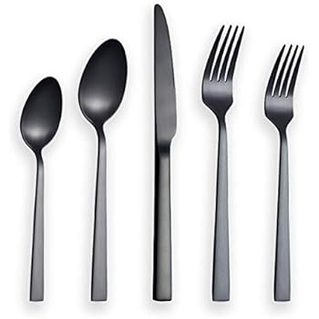 Berglander Flatware Set 20 Pieces With Black Titanium Plated, Stainless Steel Black Silverware Set, Black Cutlery Set, Service For 4 (Matte Black)