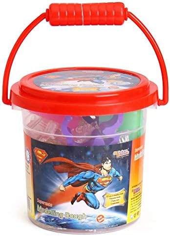 STICKER BAZAAR Imagician Playthings Fun Bucket Superman Modelling Dough 12 Colours (240 g, Red)