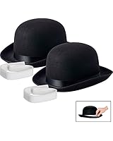 NJ Novelty Black Derby Hat, 5" Tall Felt Bowler Hat Dress Up Costume Accessory (Black - 2 Pack)