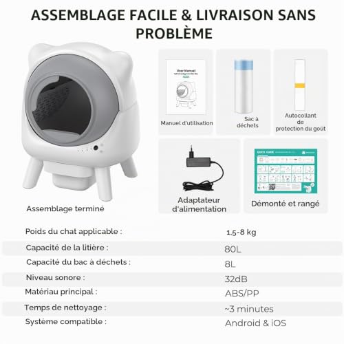 Cura X1 Self-Cleaning Cat Litter, 80+8L Self-Cleaning Litter, Safety Sensors, Odour Removal, App Control, Large Capacity, Automatic Litter for Multiple Cats
