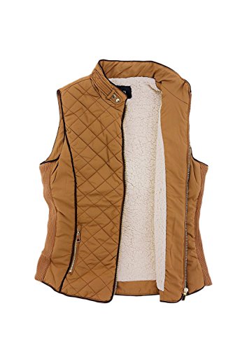 Active USA Quilted Padding Faux Shearling Lined Vest (Camel-Small)