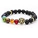 JOVIVI 7 Chakras Gemstone Bracelet Lava Stone Reiki Healing Balancing Round Beads - Lion Head
