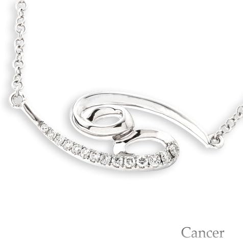 18K White Gold Astrology Horoscope Zodiac Sign Cancer Diamond Necklace (0.09ct, G-H Color, SI1-SI2 Clarity, 16+1.5")