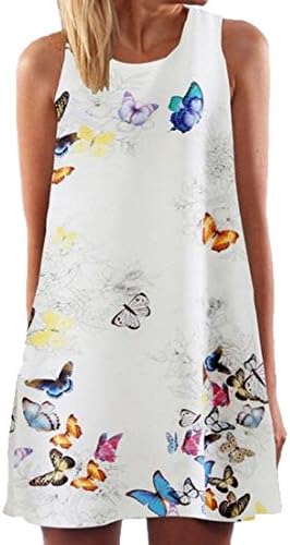 Aprilley Womens Round Neck Sleeveless Butterfly Print Casual Dress Aspicture XL