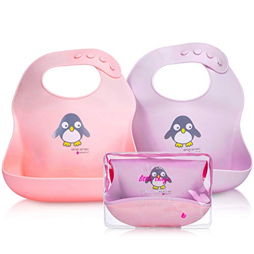 NatureBond Silicone Baby Bibs Easily Wipe Clean With Waterproof Pouch (2 PCs)