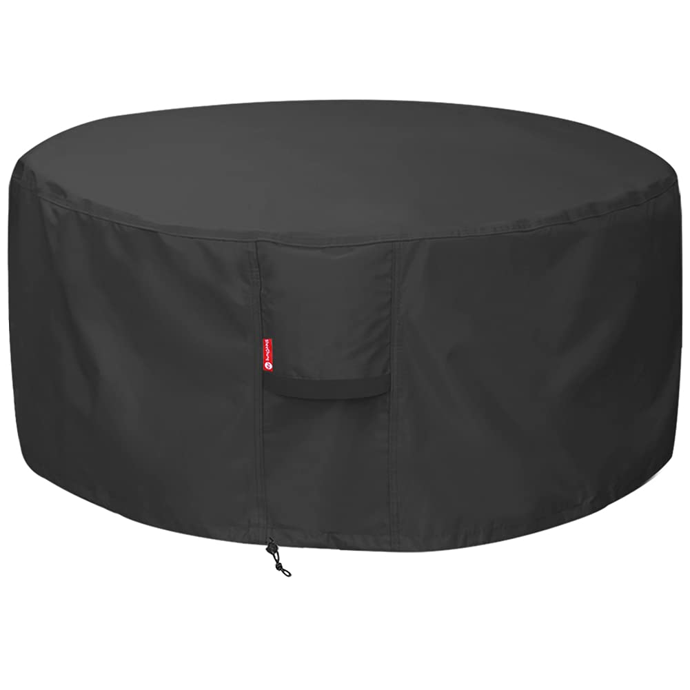 SheeChung Fire Pit Cover - Waterproof 600D Heavy Duty Round Patio Fire Bowl Cover Black (Round 50”D x 24”H)-Fits 45",46",48”,50" Firepit/Bowl Cover