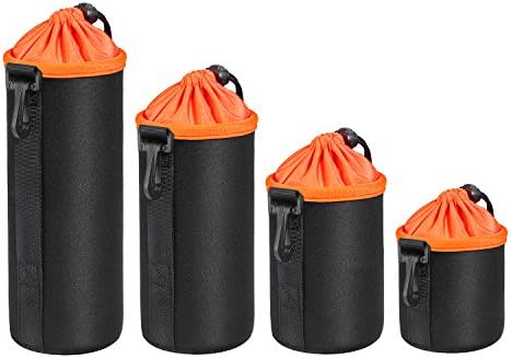 Camera Lens Pouch Lens Case Thick Protective Neoprene Pouch Camera Bags for DSLR(Canon, Nikon, Pentax, Sony, etc. 4-Pack)