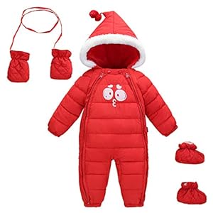 AUBIG Jumpsuit voor baby’s en meisjes, sneeuwpak met schoenen en handschoenen, voor baby’s van 0-24 maanden