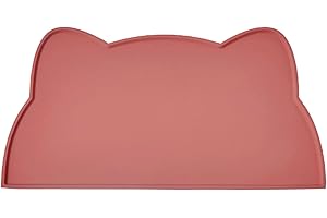 TOKAYIFE Cat Food Mat, Silicone Pet Feeding Mat for Floor Non-Slip Waterproof Dog Water Bowl Tray Cushion (17" x 10", Coral Red)