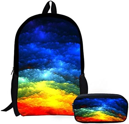 LedBack 3D Galaxy School Bag with Pencil Bag Polyester Backpack for School Boys Girls Elementary Children Teens Pen Holder Large Capacity Book Bag