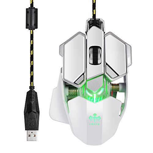 Programmable Gaming Mouse, 10 Customizable Keys, Aluminum Alloy Base, 4 DPI Setting Modes up to 4800 (X7-White)