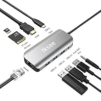 iKsee USB C Hub, 9-in-1 USB C Adapter with Ethernet Port, 4K HDMI, USB-C Power Delivery, SD/TF Card Reader, 3 USB 3.0 Ports and Audio Mic Port Compatible for MacBook, ChromeBook, XPS, and More