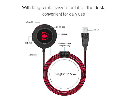 Micolindun External Sound Card USB Hubs Audio Adapter to USB Port & 3.5mm Audio & Micro Jack for PC Laptop. Plug and Play (Red)
