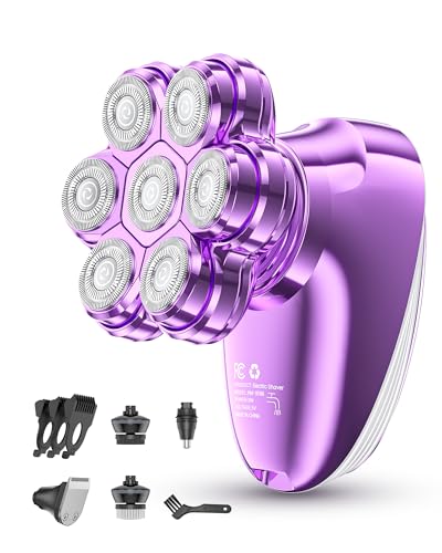 5-in-1 Electric Razors for Women, 7D Magnetic Heads Full Body Shaver, Waterproof Wet Dry Hair Remover with LED Display, Rechargeable Bikini Trimmer for Underarms, Face, Legs, Lips, Arms (Purple)