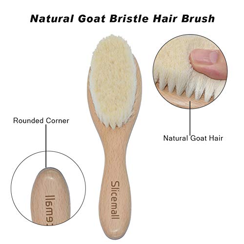 Baby Hair Brush and Comb Set Toddler Cradle Cap Soft Goat Brush Wooden Comb Grooming Kit for Baby Boy Girl Gifts by Slicemall, 3 Pieces