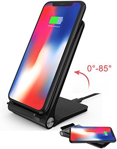 Pumier Foldable Qi Fast Wireless Charger Stand,7.5W Standard Charge for iPhone X/8/8 Plus,10W Fast Wireless Charger for Samsung Phone All Models(Black)