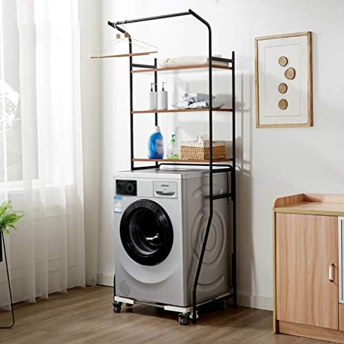 浴室用シェルフ 調節可能な洗濯機棚 スチール 木の洗濯機棚 独立した洗濯機の棚 浴室トイレ収納ラック洗濯機ラックユニットの主催 バスルーム収納 Color Black Size 175cm Bahramradan Com