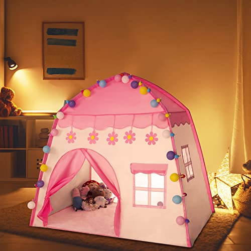 TERRIFI Teepee Tent for Kids, Princess Castle Game Tent, Foldable Kids Play Tent, Children's Playhouse for Indoor & Outdoor, Best Gift for Children, Large Indoor/Outdoor Tent for Boys & Girls (Pink)