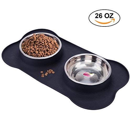 Petlike Dog & Cat Bowl,Stainless Steel Pet Bowls with Non-skid Silicone Mat, Set of 2 Bowls