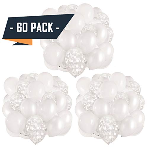 image for Dandy Decor 60 Pack White Balloons + White Confetti Balloons w/Ribbon 