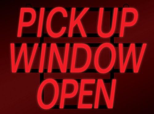 ComeAlong Industries Red Heavy Duty LED "PICK UP WINDOW OPEN" Sign, 23-Inch Wide x 17-Inch High