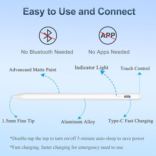 Pen for Apple iPad 2026-2018, Fast Charge/Tilt Sensitivity, Palm Rejection Stylus Pencil for iPad A16 11th/10th-6th Generation, Air M4 M3 M2 11"/13"/5-3 Gen, Pro M5 11"/13"/12.9", Mini 7th/6th/5th
