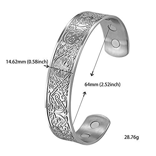 cooltime Ancient Nordic Tree of Life Odin\'s Raven Magnetic Bracelet Cuff (silver)