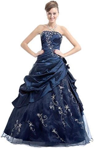 RohmBridal Women's Strapless Embroidery Princess Evening Ball Gown Dark Navy 8