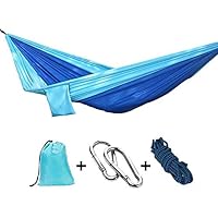 OuTera Camping Hammock, Portable Comfortable Hammock, Durable Canvas Lightweight Single Hammock, Adjustable Easy to Fix Anti-Rollover Parachute Outdoor Hammock for Travel, Beach, Yard (Blue Hammock)