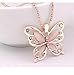 Fashion Womens Lady Rose Gold Opal Butterfly Pendant Necklace Sweater Chain Hot