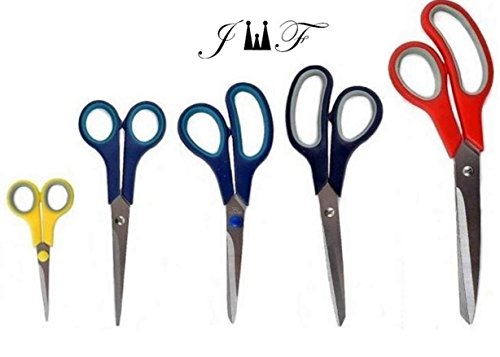 5 Value Pack Stainless Steel Multi-Purpose Scissors Set Comfort Grip Handles For Fabric,Leather,Canvas,Vinyl,Paper,Clothes,Shoes,Kitchen,Sewing,Arts and Crafts (5 Piece Value Pack)
