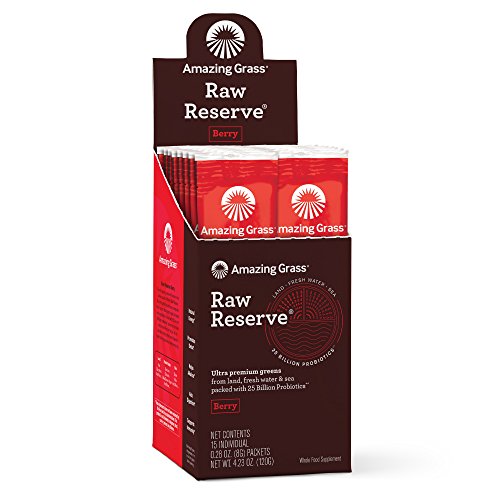 Amazing Grass, Raw Reserve Green Superfood Organic Powder with Wheat Grass and Greens, Flavor: Berry, Box of 15 Individual Servings