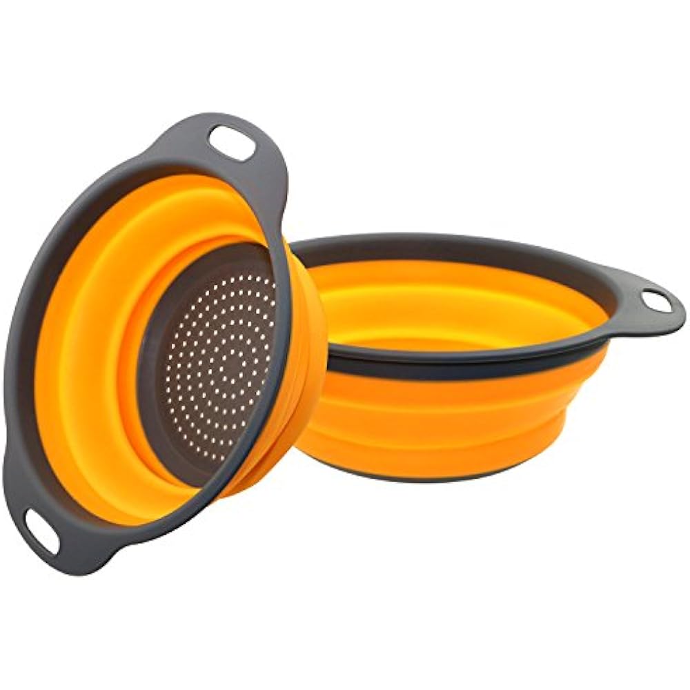 2 Pack Collapsible Colanders Set, FoodGrade Silicone Kitchen Strainer