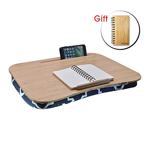 Lap Desk with Phone Holder and Devide Ledge, Natural Bamboo Table, Fits 15.6 inch Laptops (18.5” x 14.7” Surface, Navy Blue)
