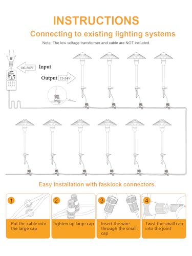 ZUCKEO Low Voltage Landscape Pathway Lights, 5W Aluminum Outdoor LED Landscape Lighting, 12-24V 3000K Waterproof Wired Path Light for Yard Garden Walkway, 12Pack