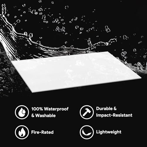 2ft x 4ft Smooth White Ceiling Tiles for Suspended Ceiling Grid, Waterproof, Fire-Rated and Reusable Drop Ceiling Tile - Box of 10 (80 sq. ft.)