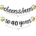 Joymee Cheers & Beers to 40 Years Black Glitter Banner for 40th Birthday Wedding Anniversary Party Supplies Decorations - PRESTRUNG