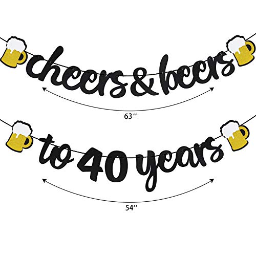 Joymee-Cheers-Beers-to-40-Years-Black-Glitter-Banner-for-40th-Birthday-Wedding-Anniversary-Party-Supplies-Decorations-PRESTRUNG