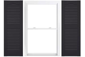 Duralok Vinyl Exterior Shutters | One Pair | Louvered 50/50 Split Cathedral Top Exterior Window Shutters | 18" x 48" | Black | Simple Installation + Hardware Included | Made in The US