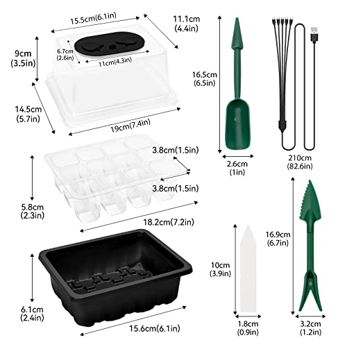 5 Set Seed Starter Trays Kit with 3 Grow Light, Seed Plant Starting Tray with Adjustable Red Purple Blue Lights Brightness & Humidity for Indoor Seed Growing Germinating, Heighten Lid/60 Cells