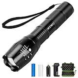 Tactical Flashlight Kit, ANNAN 1000-Lumens Super Bright LED Rechargeable Flashlight with Zoomable 5-Modes, Portable Waterproof Torch, Aluminum Frame, Included Rechargeable Lithiumion Battery,Charger.