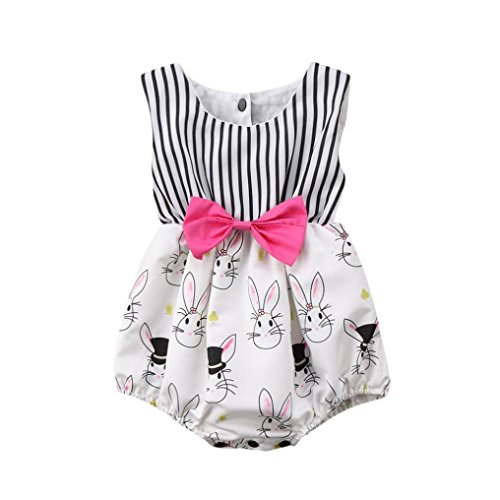 Memela Newborn Baby Girls Clothes, Romper Jumpsuit Easter Rabbit Pattern Sweet Bowkont Snap Back Layette 0-18 Months Spring/Summer (0-3 Months)