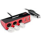 BESTEK 3-Socket 12V/24V DC Cigarette Lighter Power Adapter with 5.2A 4-Port Car USB Splitter Charger