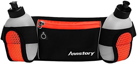 Waist Bag,Running Hydration Belt with 2 Water Bottles Waterproof Multifunctional Zipper Pockets Waist Bag for Hiking Running Cycling Camping Climbing Travel by Annstory (Orange)