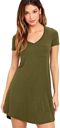 Women's Casual Jeans Dresses Plain V-Neck Short Sleeve Simple Tunic tshirts Dress for Women