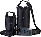 Bago Dry Bags - SEE-THROUGH Waterproof Window. Plus Cell Phone Dry Bag, Adjustable Shoulder Strap. Fits in your Backpack Duffel Sack. Lightweight & Heavy Duty (5L+10L Black)